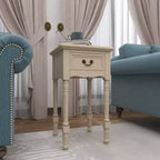 Table d'appoint traditionnelle en bois ivoire avec tiroir et étagère de présentation