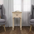 Table d'appoint traditionnelle en bois ivoire avec tiroir et étagère de présentation