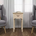 Table d'appoint traditionnelle en bois ivoire avec tiroir et étagère de présentation
