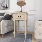 Table d'appoint traditionnelle en bois ivoire avec tiroir et étagère de présentation