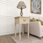 Table d'appoint traditionnelle en bois ivoire avec tiroir et étagère de présentation
