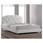 Lit plateforme contemporain Queen-Size avec tête de lit en similicuir et pieds chromés