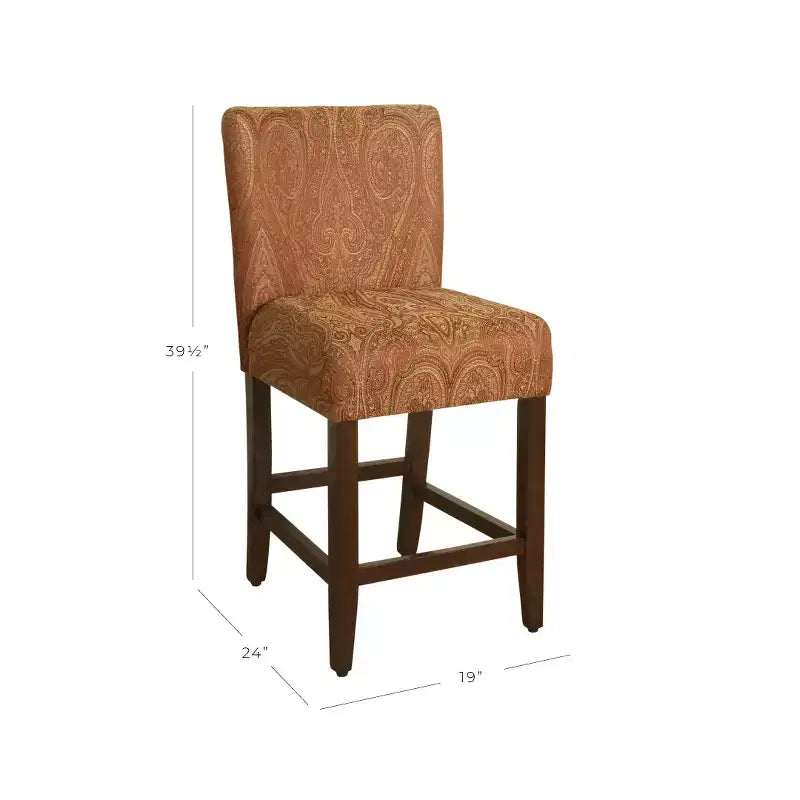 Tabouret de bar de 24 pouces, hauteur comptoir, rembourré, avec garniture cloutée et pieds en bois