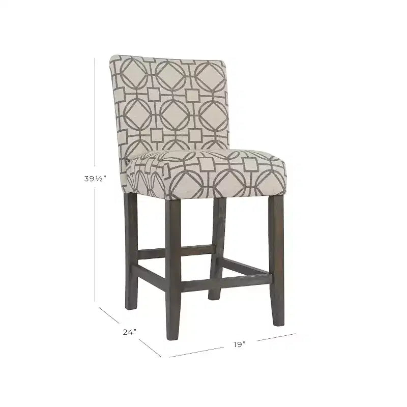 Tabouret de bar de 24 pouces, hauteur comptoir, rembourré, avec garniture cloutée et pieds en bois