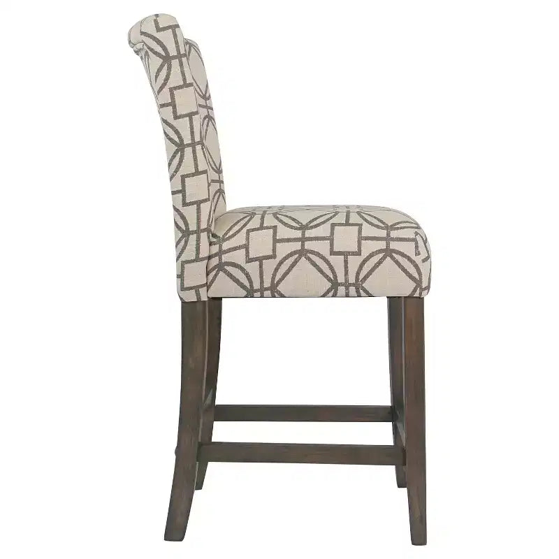 Tabouret de bar de 24 pouces, hauteur comptoir, rembourré, avec garniture cloutée et pieds en bois