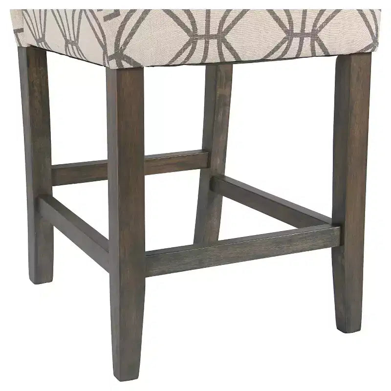 Tabouret de bar de 24 pouces, hauteur comptoir, rembourré, avec garniture cloutée et pieds en bois