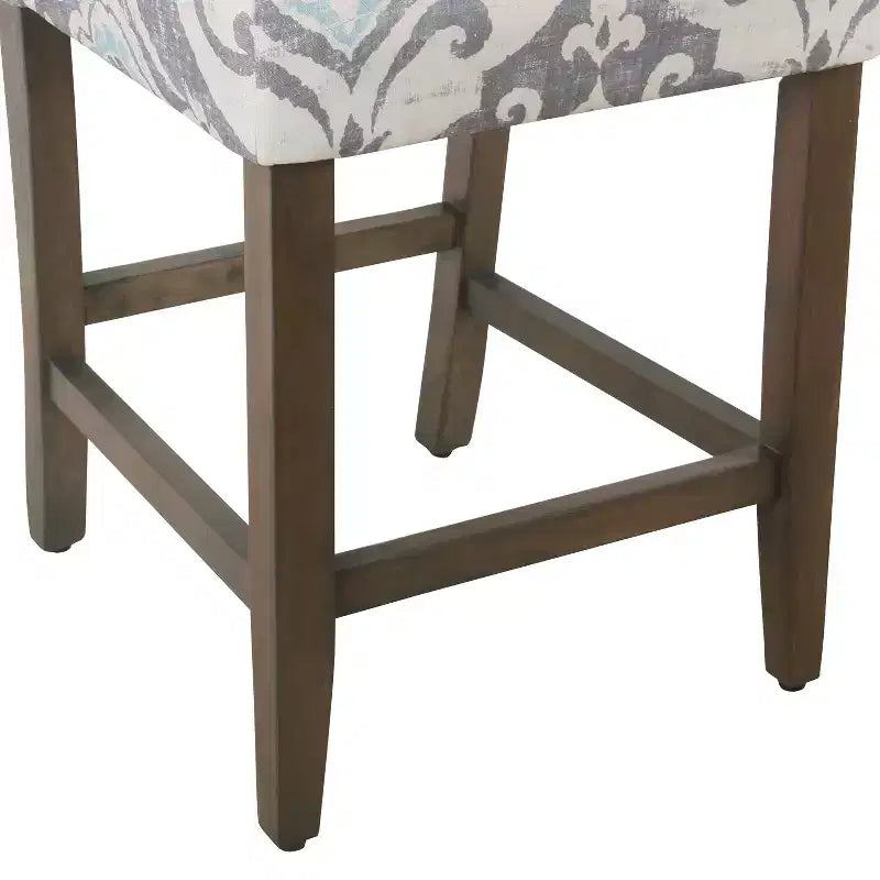 Tabouret de bar de 24 pouces, hauteur comptoir, rembourré, avec garniture cloutée et pieds en bois