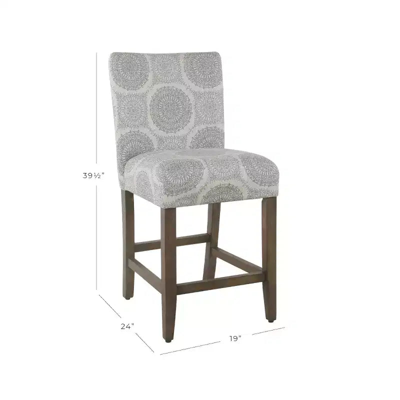 Tabouret de bar de 24 pouces, hauteur comptoir, rembourré, avec garniture cloutée et pieds en bois