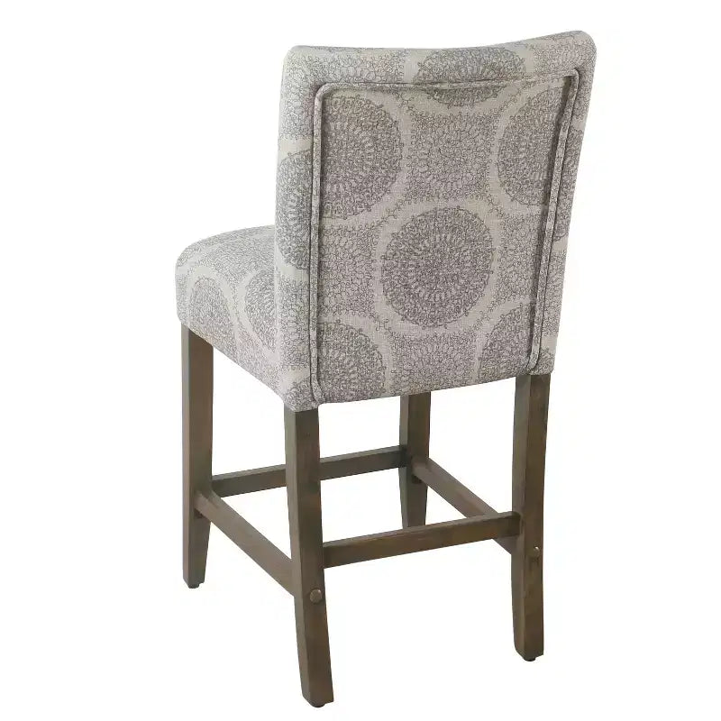 Tabouret de bar de 24 pouces, hauteur comptoir, rembourré, avec garniture cloutée et pieds en bois