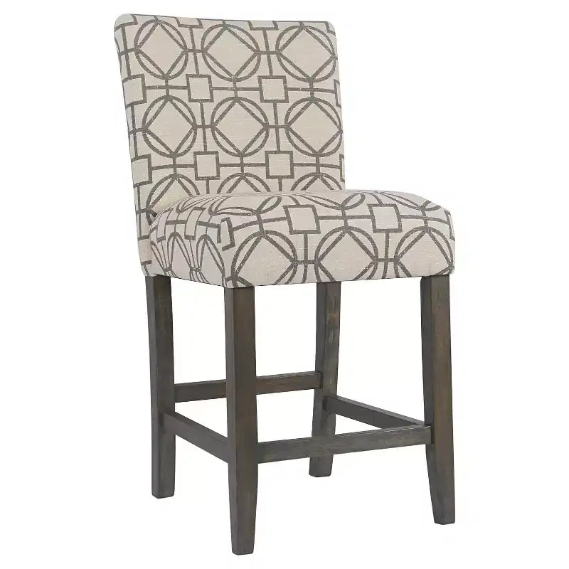 Tabouret de bar de 24 pouces, hauteur comptoir, rembourré, avec garniture cloutée et pieds en bois