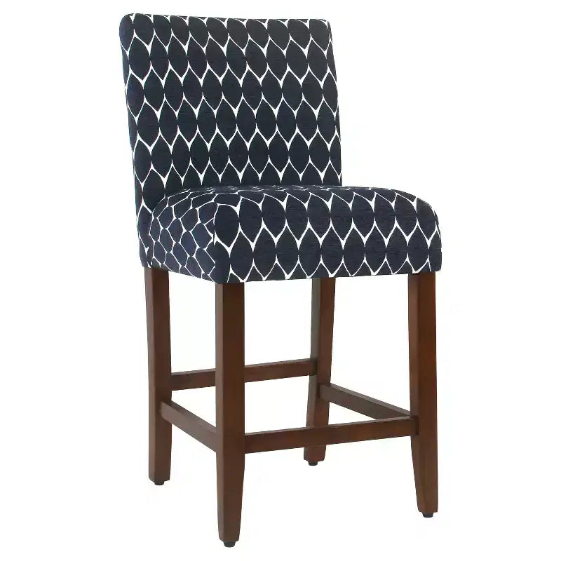 Tabouret de bar de 24 pouces, hauteur comptoir, rembourré, avec garniture cloutée et pieds en bois