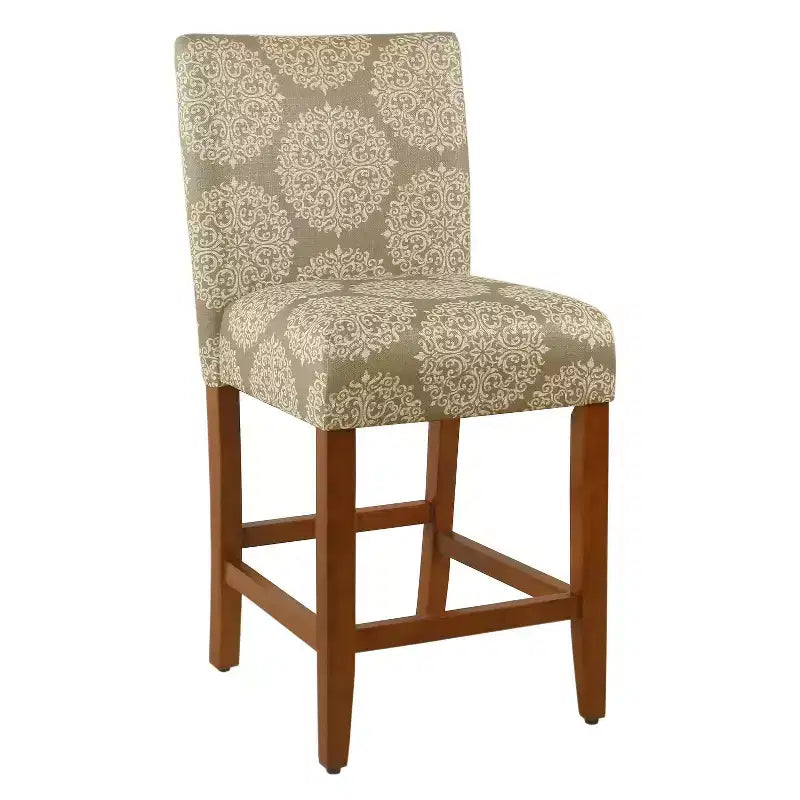 Tabouret de bar de 24 pouces, hauteur comptoir, rembourré, avec garniture cloutée et pieds en bois