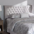 Tête de lit capitonnée à oreilles en tissu moderne gris, taille Queen
