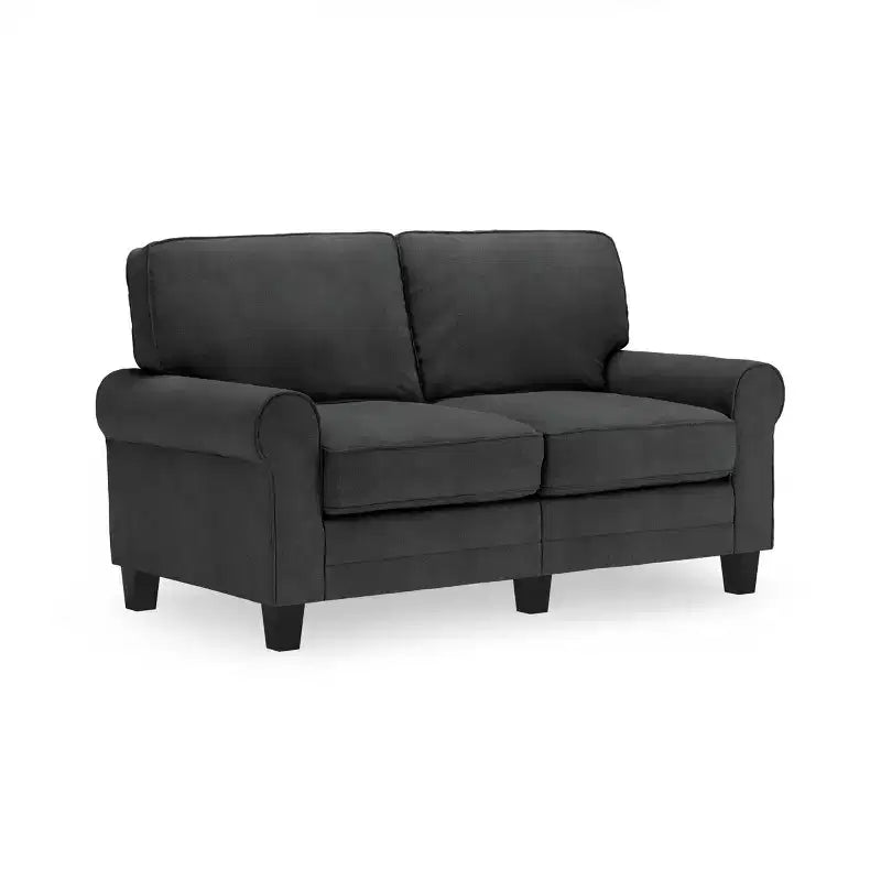 Causeuse de 61 po avec accoudoirs arrondis, coussins moelleux et cadre en bois franc