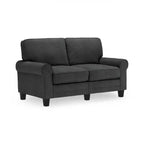 Causeuse de 61 po avec accoudoirs arrondis, coussins moelleux et cadre en bois franc
