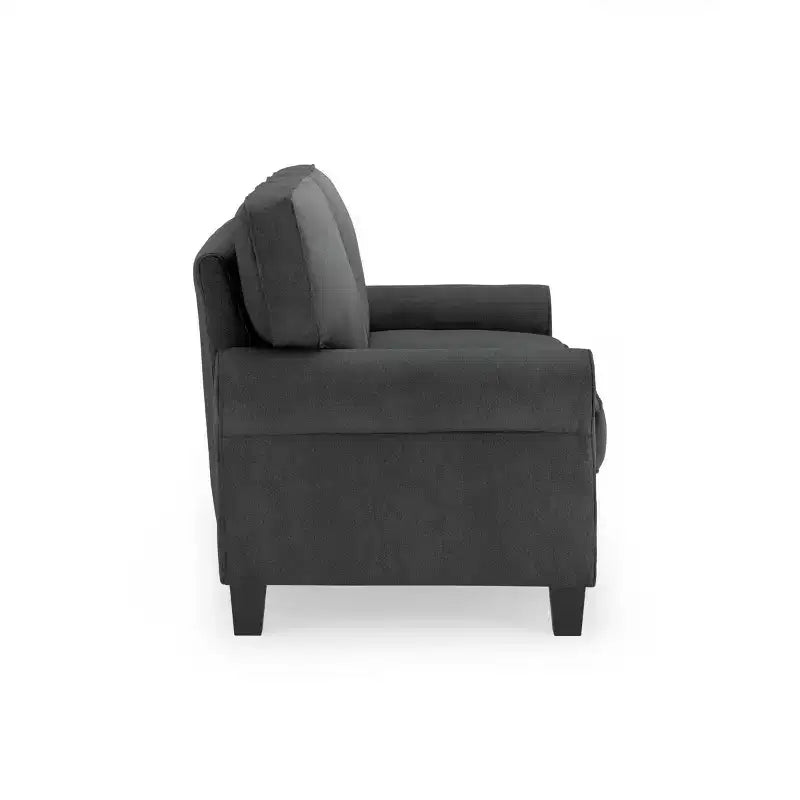 Causeuse de 61 po avec accoudoirs arrondis, coussins moelleux et cadre en bois franc