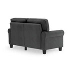 Causeuse de 61 po avec accoudoirs arrondis, coussins moelleux et cadre en bois franc