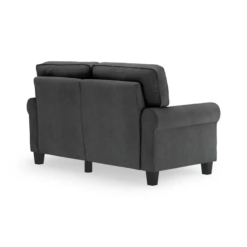 Causeuse de 61 po avec accoudoirs arrondis, coussins moelleux et cadre en bois franc