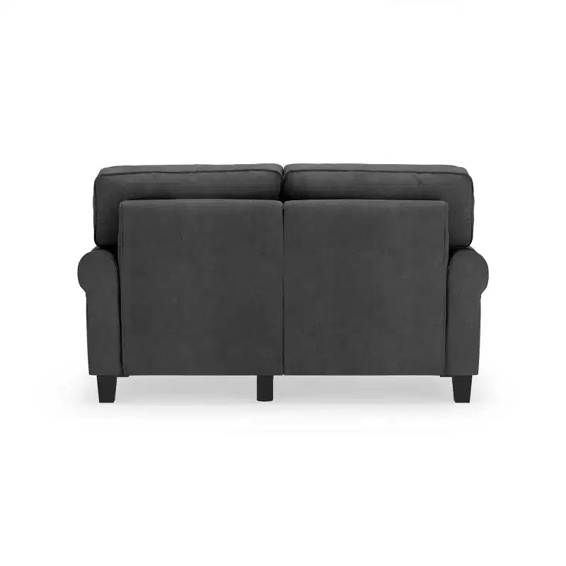 Causeuse de 61 po avec accoudoirs arrondis, coussins moelleux et cadre en bois franc
