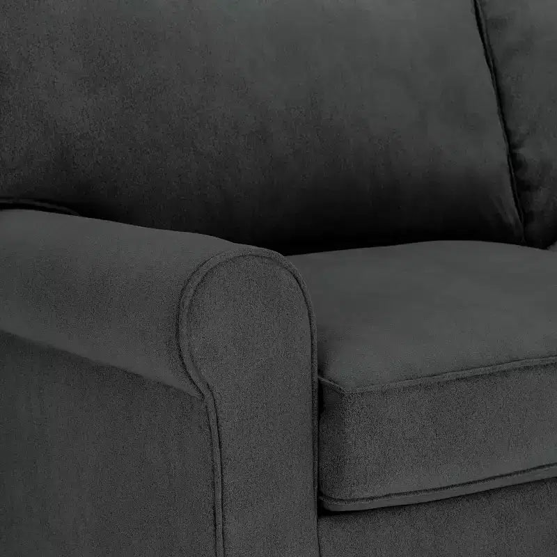 Causeuse de 61 po avec accoudoirs arrondis, coussins moelleux et cadre en bois franc
