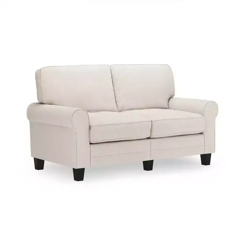 Causeuse de 61 po avec accoudoirs arrondis, coussins moelleux et cadre en bois franc