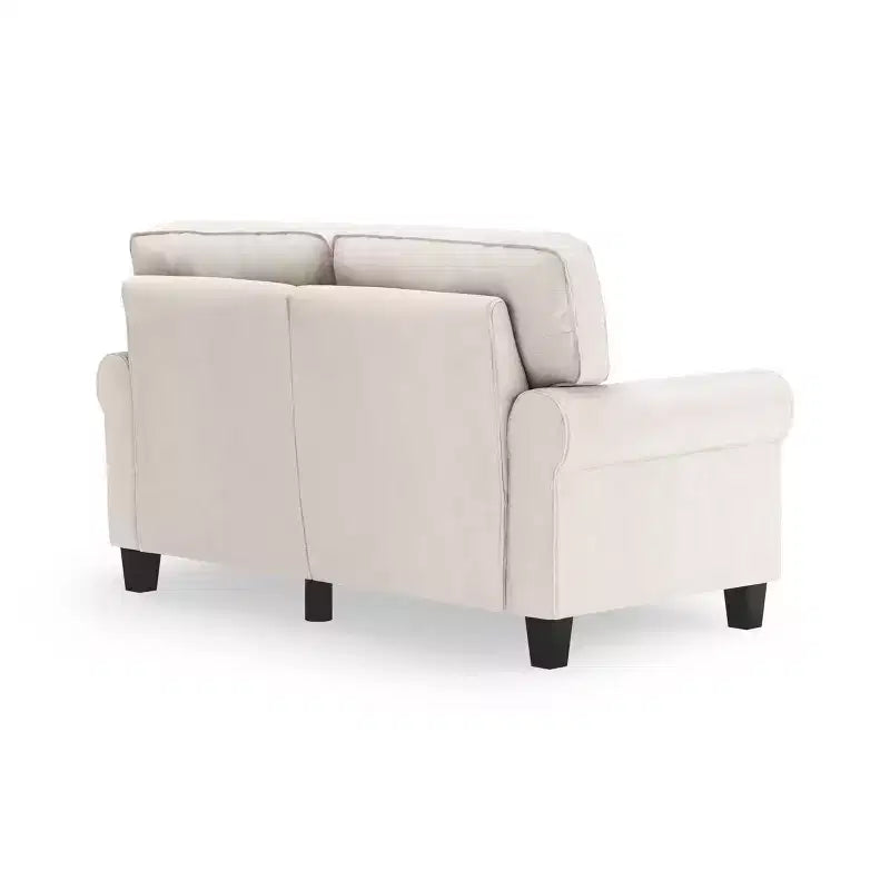 Causeuse de 61 po avec accoudoirs arrondis, coussins moelleux et cadre en bois franc