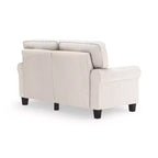 Causeuse de 61 po avec accoudoirs arrondis, coussins moelleux et cadre en bois franc