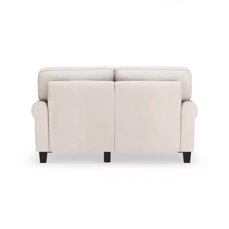 Causeuse de 61 po avec accoudoirs arrondis, coussins moelleux et cadre en bois franc