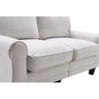 Causeuse de 61 po avec accoudoirs arrondis, coussins moelleux et cadre en bois franc