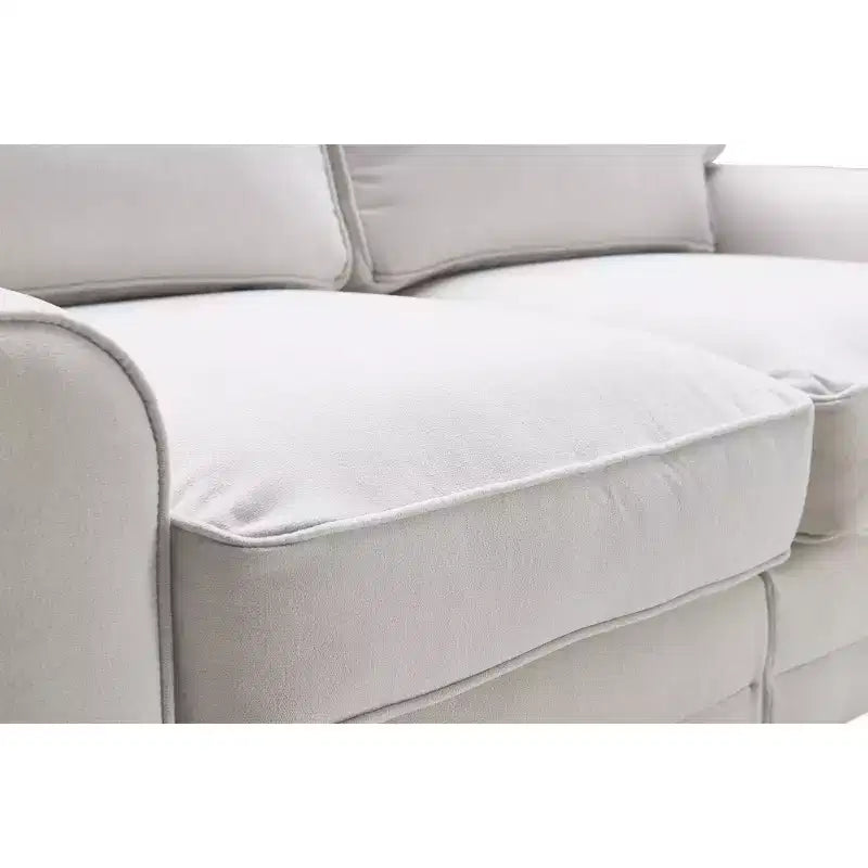 Causeuse de 61 po avec accoudoirs arrondis, coussins moelleux et cadre en bois franc