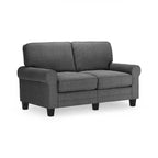 Causeuse de 61 po avec accoudoirs arrondis, coussins moelleux et cadre en bois franc