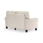 Causeuse de 61 po avec accoudoirs arrondis, coussins moelleux et cadre en bois franc