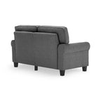 Causeuse de 61 po avec accoudoirs arrondis, coussins moelleux et cadre en bois franc