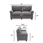 Causeuse de 61 po avec accoudoirs arrondis, coussins moelleux et cadre en bois franc