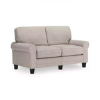 Causeuse de 61 po avec accoudoirs arrondis, coussins moelleux et cadre en bois franc