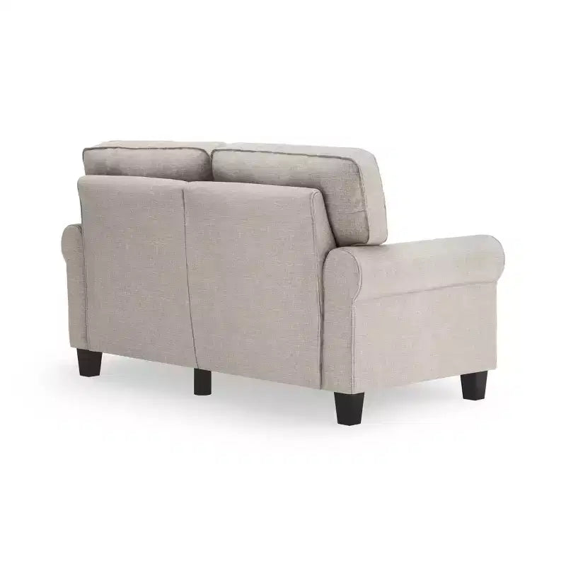 Causeuse de 61 po avec accoudoirs arrondis, coussins moelleux et cadre en bois franc
