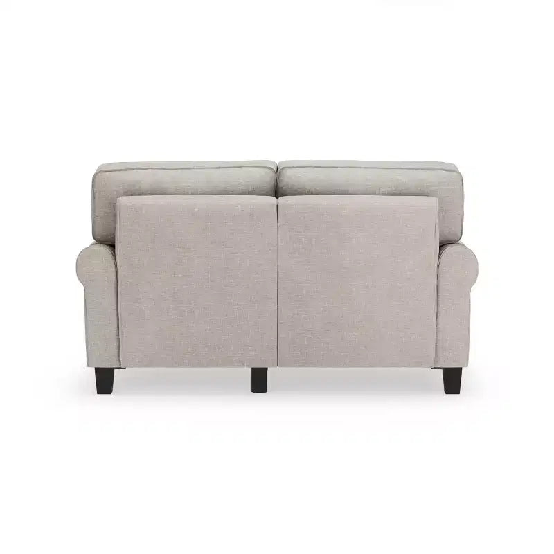 Causeuse de 61 po avec accoudoirs arrondis, coussins moelleux et cadre en bois franc