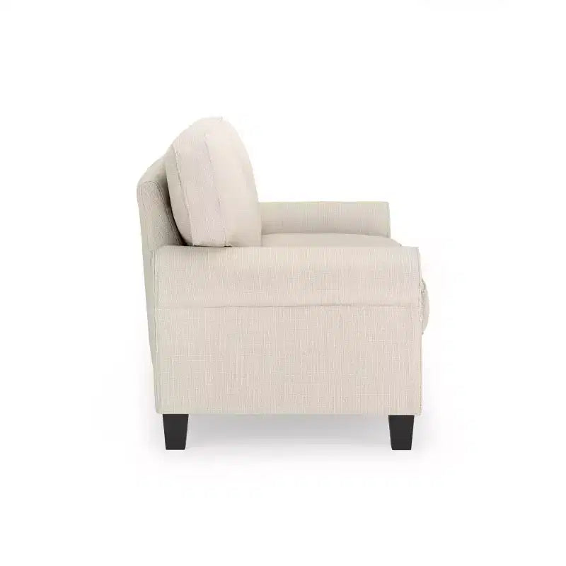 Causeuse de 61 po avec accoudoirs arrondis, coussins moelleux et cadre en bois franc