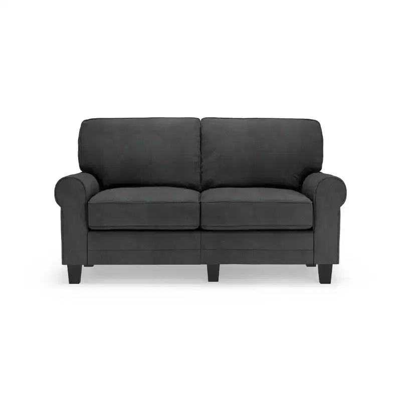 Causeuse de 61 po avec accoudoirs arrondis, coussins moelleux et cadre en bois franc