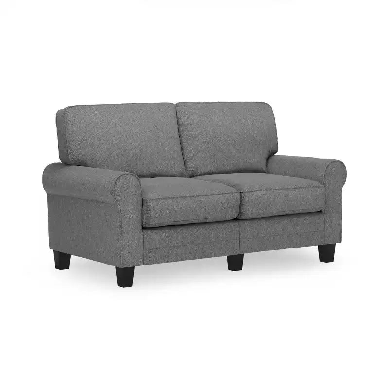 Causeuse de 61 po avec accoudoirs arrondis, coussins moelleux et cadre en bois franc