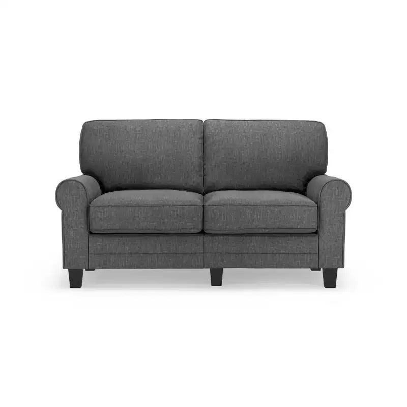 Causeuse de 61 po avec accoudoirs arrondis, coussins moelleux et cadre en bois franc