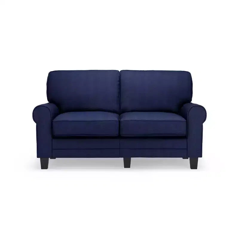 Causeuse de 61 po avec accoudoirs arrondis, coussins moelleux et cadre en bois franc