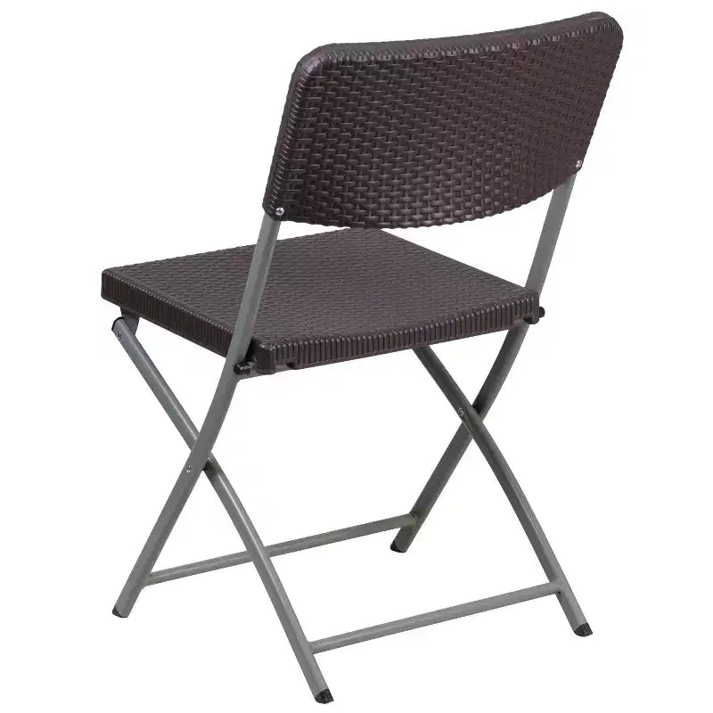 Chaise pliante en plastique rotin marron (lot de 2) avec cadre en acier gris, capacité de 200 kg