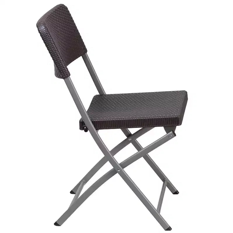 Chaise pliante en plastique rotin marron (lot de 2) avec cadre en acier gris, capacité de 200 kg