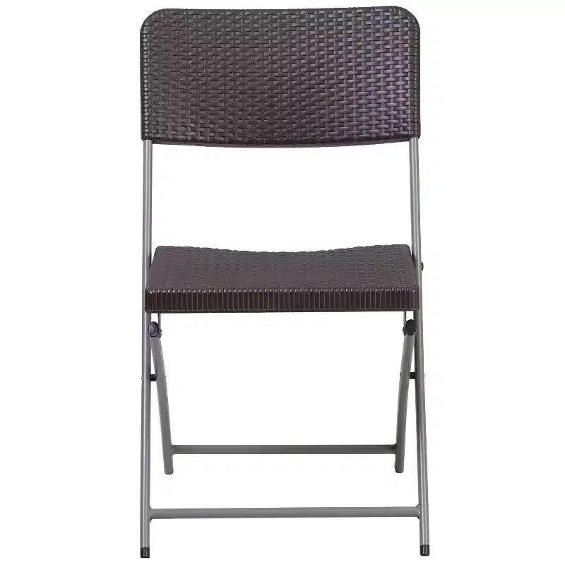 Chaise pliante en plastique rotin marron (lot de 2) avec cadre en acier gris, capacité de 200 kg