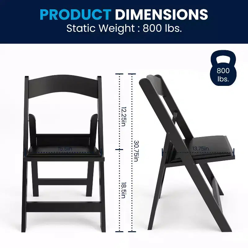 Lot de 2 chaises pliantes en résine, capacité de charge de 360 kg, chaises événementielles intérieures/extérieures