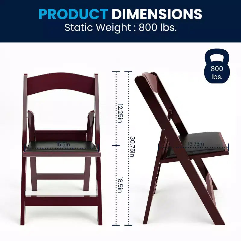 Lot de 2 chaises pliantes en résine, capacité de charge de 360 kg, chaises événementielles intérieures/extérieures
