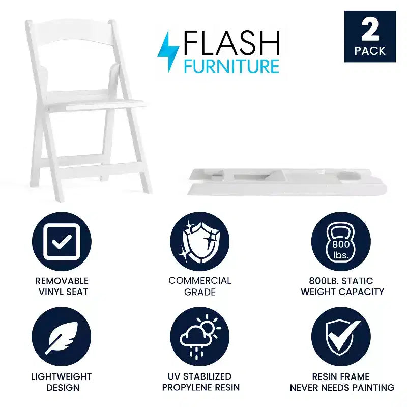 Lot de 2 chaises pliantes en résine, capacité de charge de 360 kg, chaises événementielles intérieures/extérieures