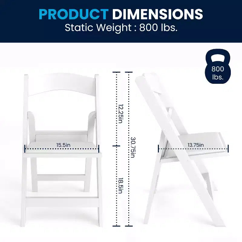 Lot de 2 chaises pliantes en résine, capacité de charge de 360 kg, chaises événementielles intérieures/extérieures