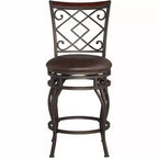 Tabouret de bar pivotant en bronze, hauteur comptoir 65 cm, coussin traditionnel en similicuir avec dossier et repose-pieds